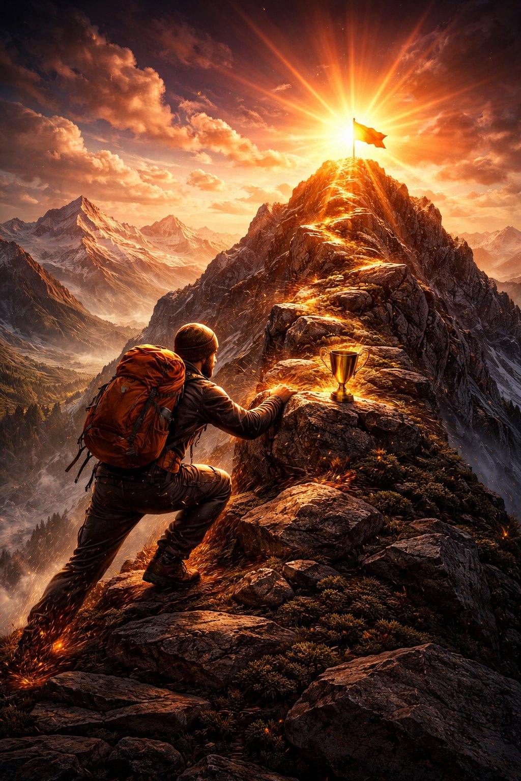 Illustration of a superhero pushing through a brick wall toward a Great Success sign at the top of a staircase — representing the final act of persistence that separates those who succeed from those who stop